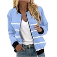 thumbnail image 3 of QATAINLAV Womens Fall Coats Fashion Striped Cardigan Tops Casual Full Zip Long Sleeve Bomber Jackets Outerwear with Pockets, Sky Blue, XXL, 3 of 6