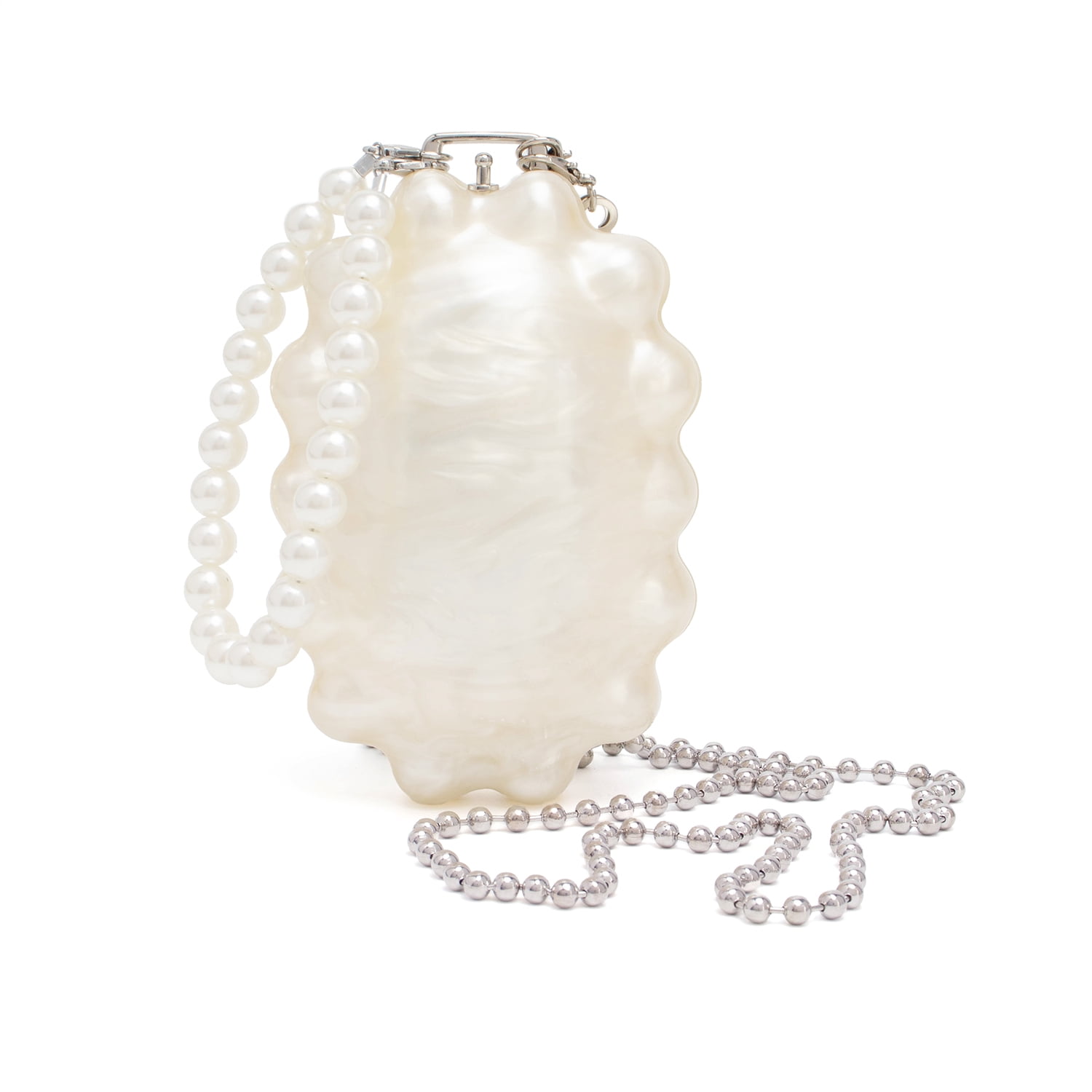 Clutch Bag for Women Luxury Pearlescent Daisy Bag with Pearl Handle Chain Strap Elegant Purse for Wedding Prom Party