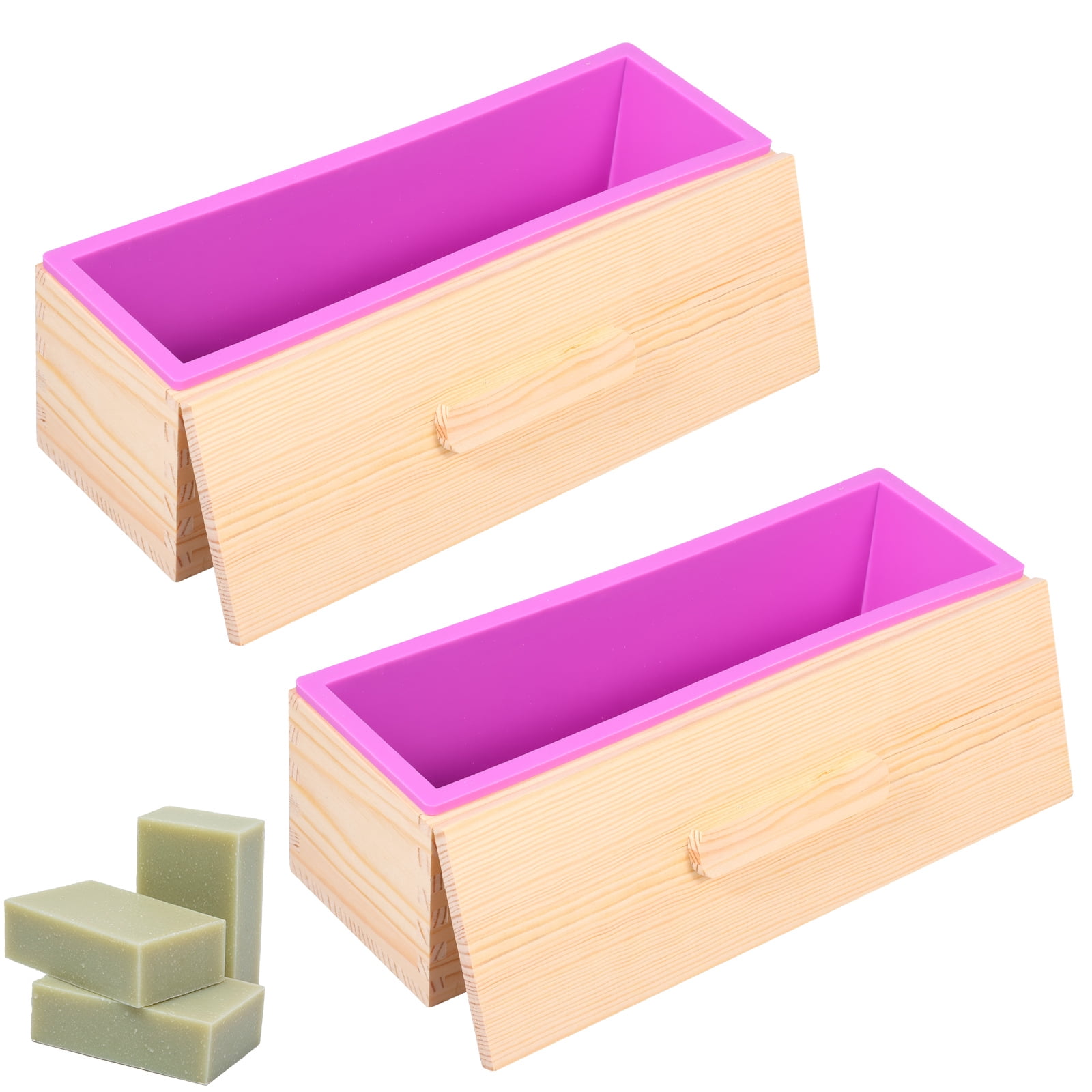 NUAHRHY 2Pcs Soap Loaf Mold, 40.58oz Rectangular Soap Mould Silicone Loaf Soap Moulds with Wooden Box Tray Soap Making Supplies Easy Release for Homemade Craft DIY Tool