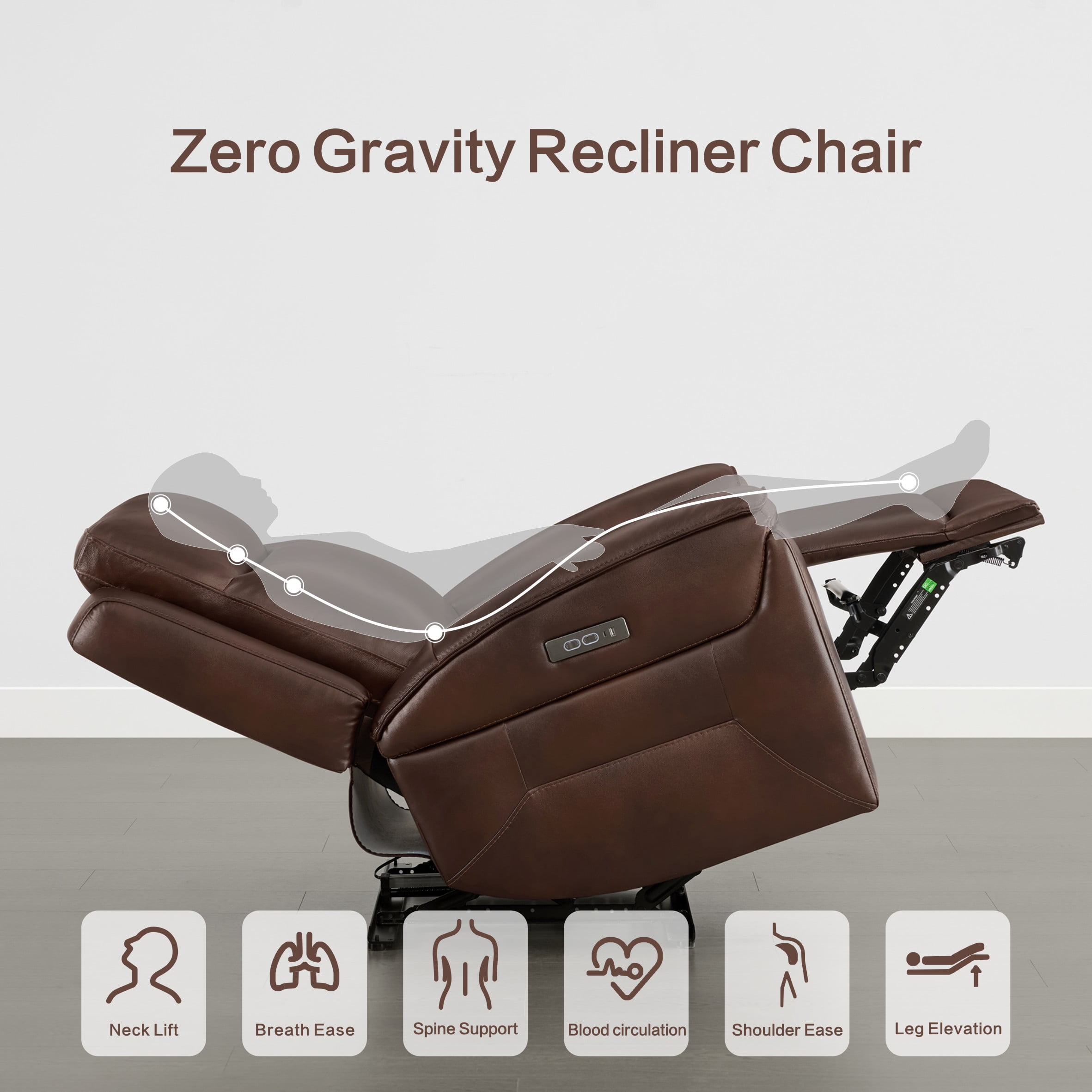 ReNest Dual Motor Power Recliner with Super Zero-Gravity Mode, Top-Grain Leather, USB and Type-C Charging,Cognac