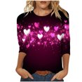 thumbnail image 2 of successthop Valentines Womens Tops Ladies Tops and Blouses 3/4 Sleeve Dressy Round Neck Polyester Casual Love Heart Printed Lover Gift Blouse Tops for Valentines Gifts Red M, 2 of 5