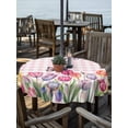 thumbnail image 2 of Outdoor Tablecloths with Umbrella Hole & Zipper, Tulips Spring Floral Round Tablecloths 60 Inch, Pink Plaid Flowers Butterfly Pastoral Waterproof Table Cloth, Patio/Pool/Picnic Table Covers, 2 of 8