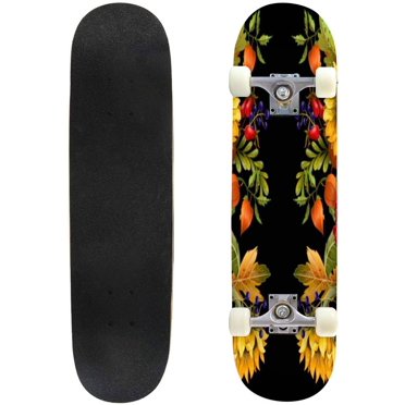 border with autumn yellow leaves and berries Outdoor Skateboard Longboards 31"x8" Pro Complete Skate Board Cruiser
