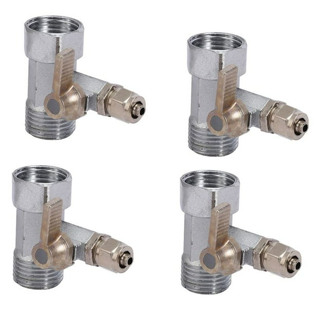 4X Adaptador de Agua de Alimentación de 1/2 Pulgada Una 1/4 de Pulgada Válvula de Bola Grifo Alimentación de Grifo Osmosis Inversa Plata