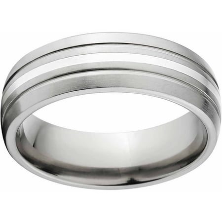 8mm Titanium Band with Silver Inlay Brushed Finish And Deluxe Comfort Fit Design