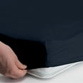 thumbnail image 2 of 100% Egyptian Cotton, Perfect for Camping Sheets, 300TC, Flat Sheet, Fitted Sheet with 8" Deep Pocket & 2 Pillowcases- Cot Sheet Sets 4 PC-Navy Blue Solid, RV Short King Size, 2 of 5