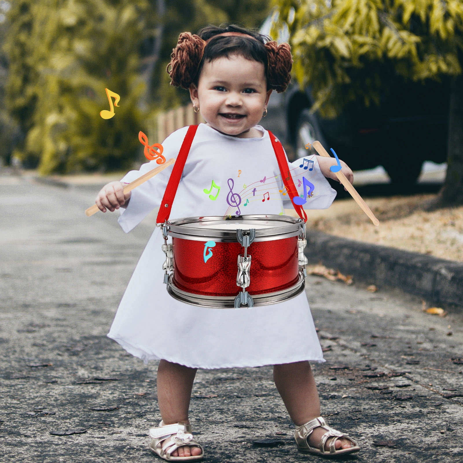 HINTRMENT 1 Set Red Wooden Snare Drum for Toddler 11.79x11.79x5.70in Music Education and Hand-Brain Coordination