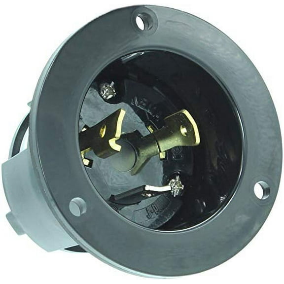 Journeyman-Pro 2315, NEMA L5-20 Flanged Inlet Generator Plug, 20A 125 Volt, Locking Receptacle Socket, Black Industrial Grade, Grounding 2500 Watts (No Cover Included)