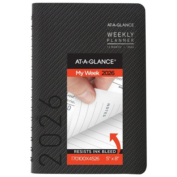 AT-A-GLANCE Contemporary 2026 Weekly Monthly Planner Charcoal Small 5 x 8 -