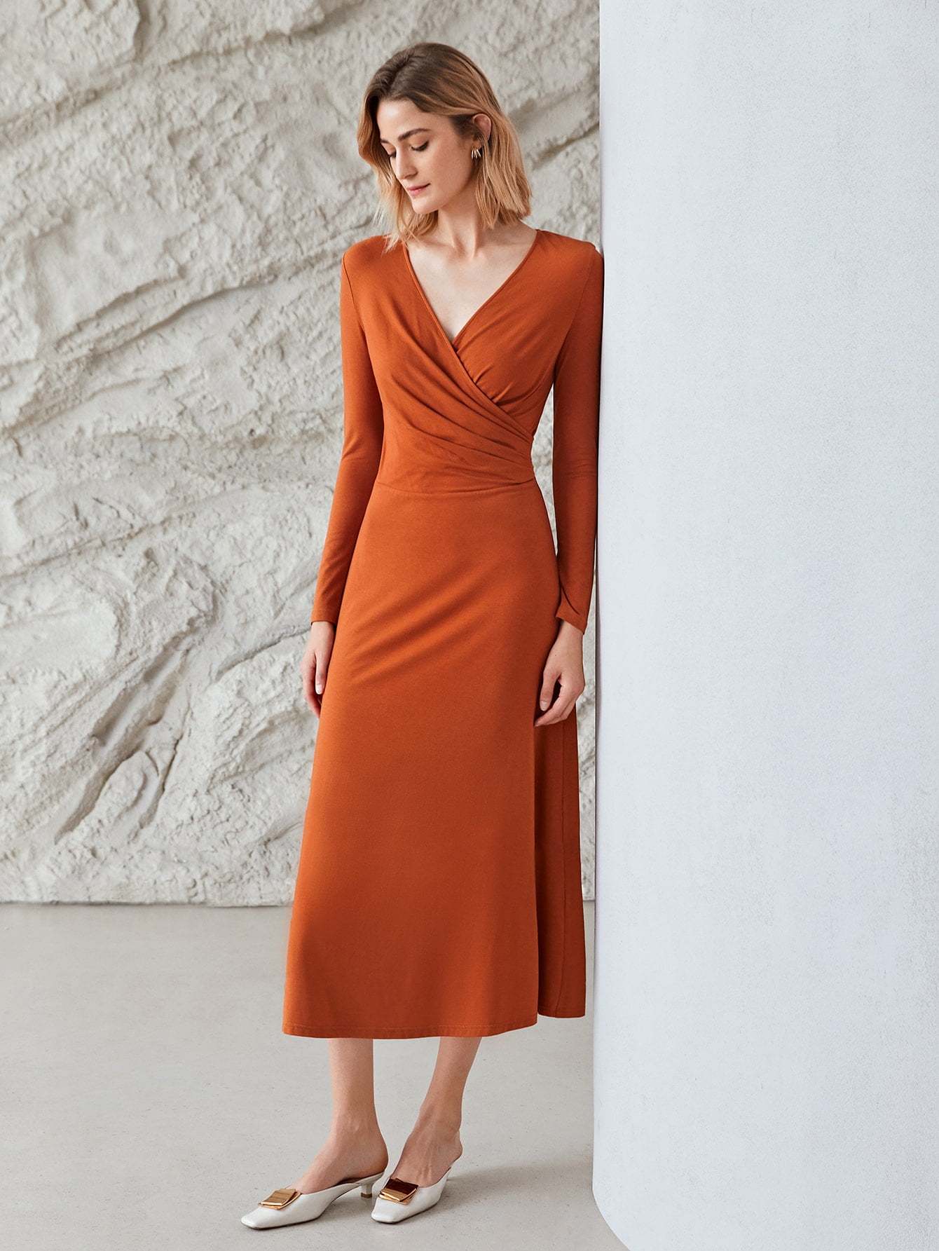 Women's PREMIUM COTTON BLEND WRAP DRESS 2022 L(8/10) Burnt Orange Elegant  F047D - Walmart.com
