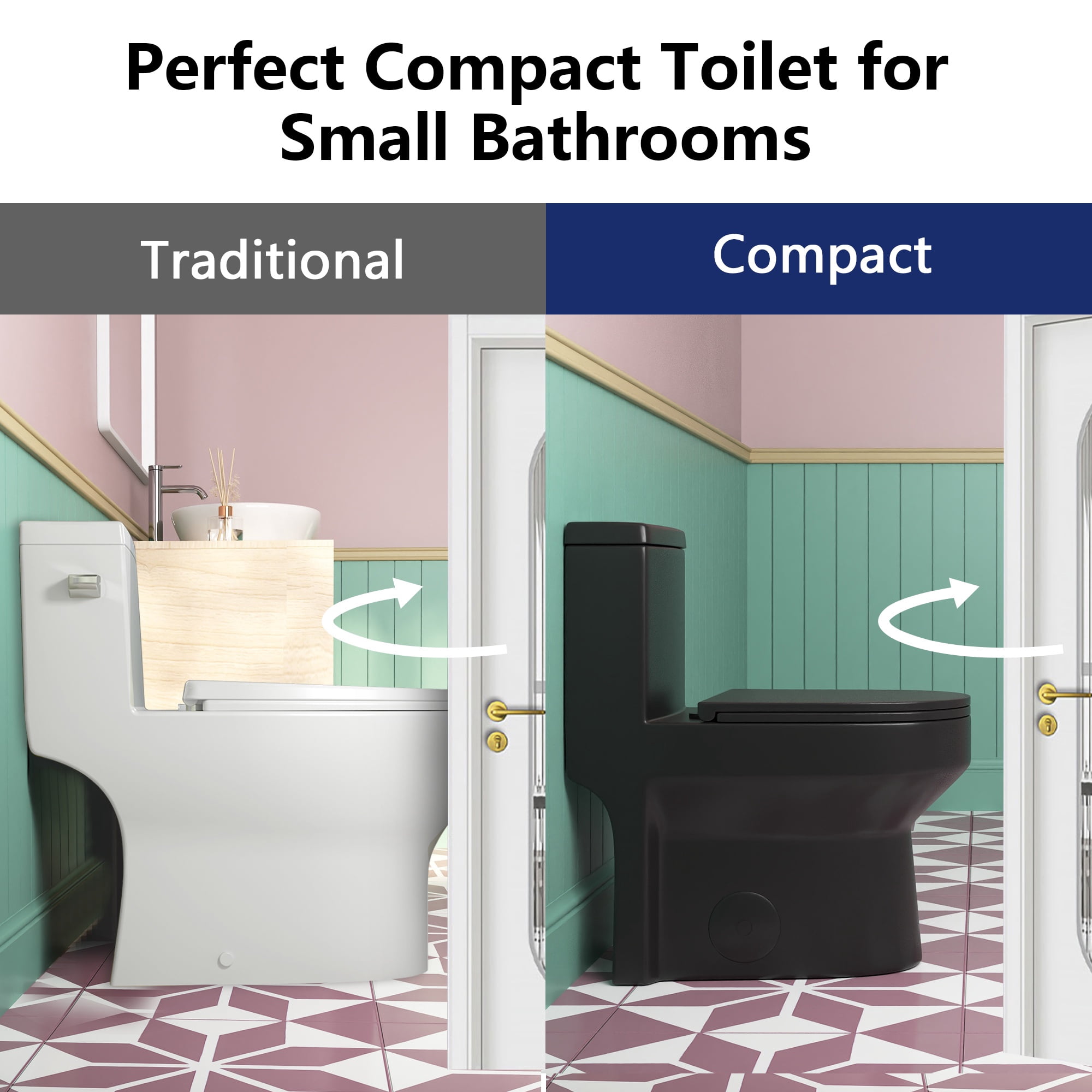 Liberty 12 in. Rough In 1-Piece 1.1/1.6 GPF Dual Flush Compact Round Toilet in Matte Black Seat Included