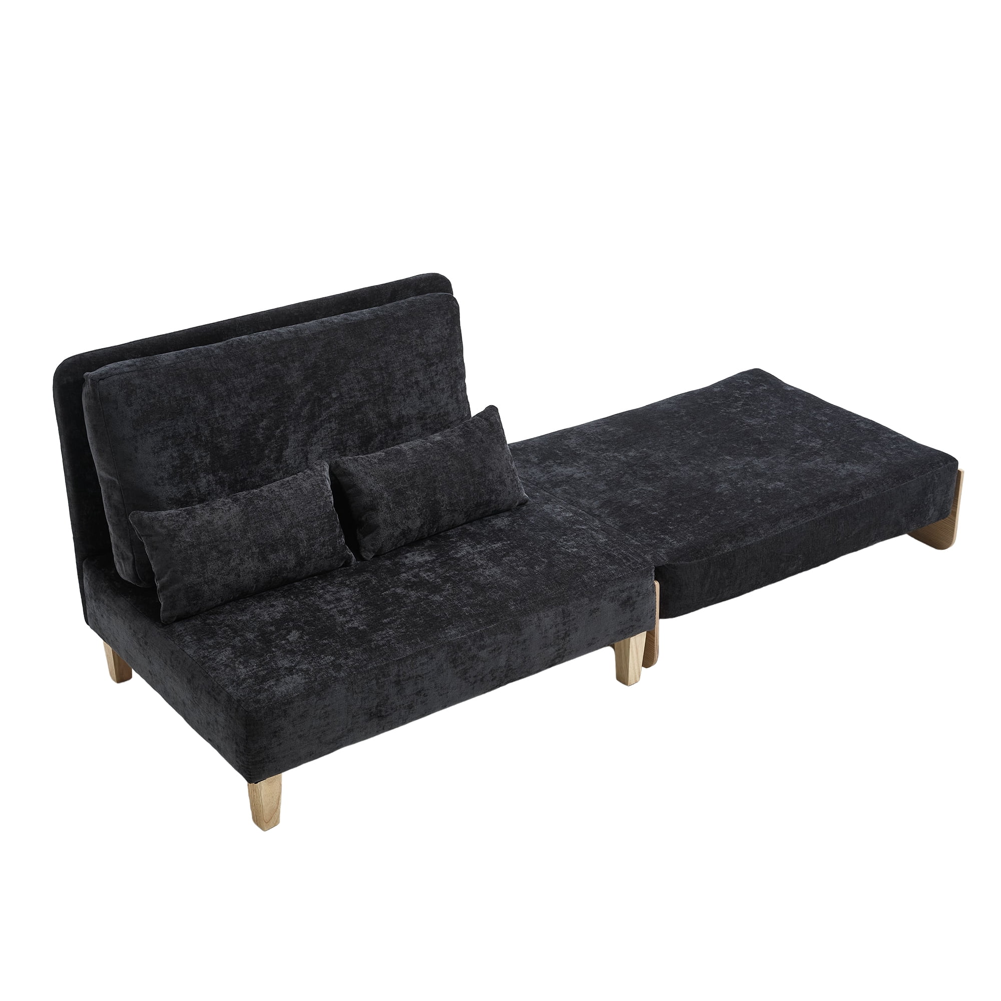 MOONMISS Chenille Upholstered 3-in-1 Convertible Sleeper Foldable Sofa Bed Recliner Chair with 3 Pillows-Black