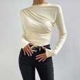 thumbnail image 2 of BLVB Women's Long Sleeve Basic Shirts 2024 Crewneck Ruched Layering Tight Slim Fitted Going out Crop Tops, 2 of 9