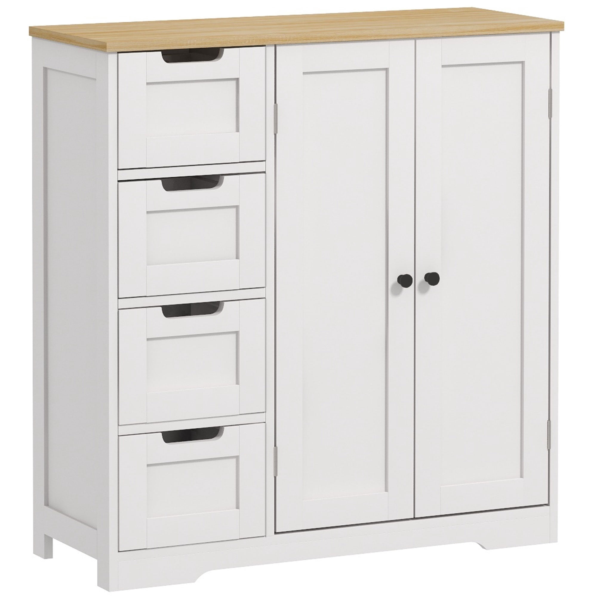 HOMCOM Bathroom Floor Cabinet with Adjustable Shelf, Freestanding Bathroom Storage Cabinet with 4 Drawers and 2 Doors, White