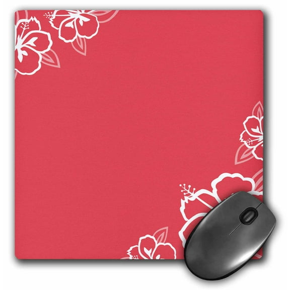 3dRose, Persimmon with White Hibiscus Flowers, MousePad