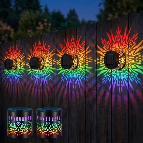 Goodea Solar Fence Lights Outdoor Color Changing, Waterproof Decorative Mandala Sunflower Solar Wall Lights, Auto On/Off RGB Rainbow Night Lighting for Backyard Garden Patio Pathway Walkway, 2 PACK