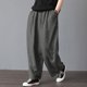 thumbnail image 1 of Pantalones de pierna ancha de lino de algodón para mujer, bolsillos en la cintura elástica Eccomum Gris/XX-grande, 1 of 7