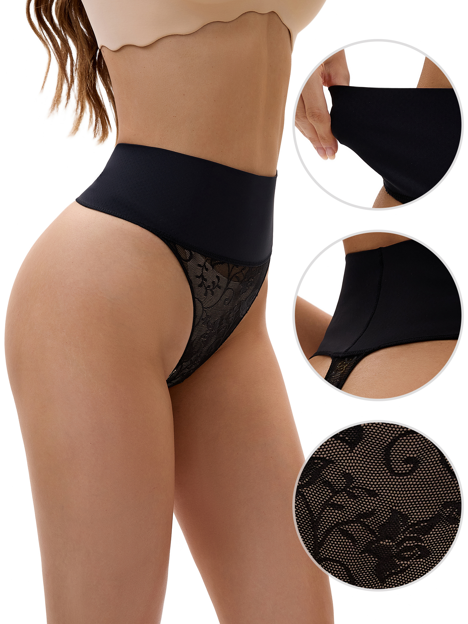 Unique Bargains High Waisted Breathable Stretch Lace Briefs XL Black