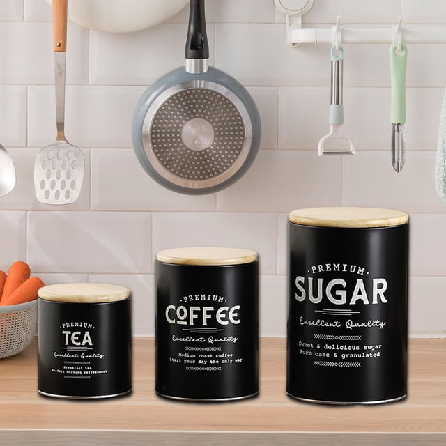 Elodie 3 Pieces Canister Sets for Kitchen Counter Canisters Set for Kitchen Counter Black