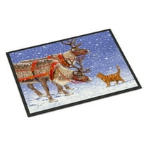 Carolines Treasures ASA2174JMAT Reindeer and Cat Door Mat Indoor Rug or Outdoor Welcome Mat 24x36 Doormat  36"L x 24"W