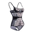 thumbnail image 4 of Levmjia Womens Spaghetti Strap Lace One Piece Lingerie Set Floral Sheer Mesh Bodysuit Adjustable Thin Straps Soft Lightweight Sleepwear Date Nights, 4 of 9