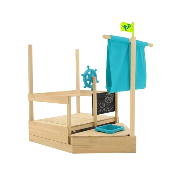 (Open Box) TP Toys Pirate Ship Playset and Hidden Sandbox and UV Resistant Canopy