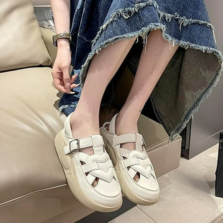 

HAOTAGS Dressy Wedge Sandals for Women Hollow Breathable Open Toe Walking Shoes Beige Size 5.5