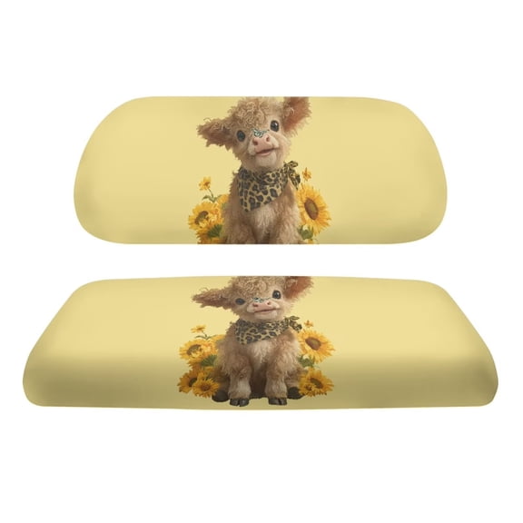 FUIALDOLG Easy Install Golf Cart Seat Covers, 2-Piece Universal Set Sunflower Cow Golf Cart Seat Cushion Covers with Hooks for a Secure, Custom Fit in Minutes