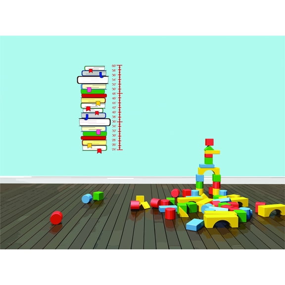 Growth Chart Book Book Reading Theme Kids Children Decal Decals Sticker Picture Art - Kid Bedroom Playroom Sticker - Vinyl Wall Decal size 36x12 inch