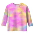 thumbnail image 3 of FAOWME Girls Tie Dye Printed Fashionable Versatile Round Neck 3/4 Quarter Sleeve Casual T-Shirt Tops Pink 13-14 Years, 3 of 4