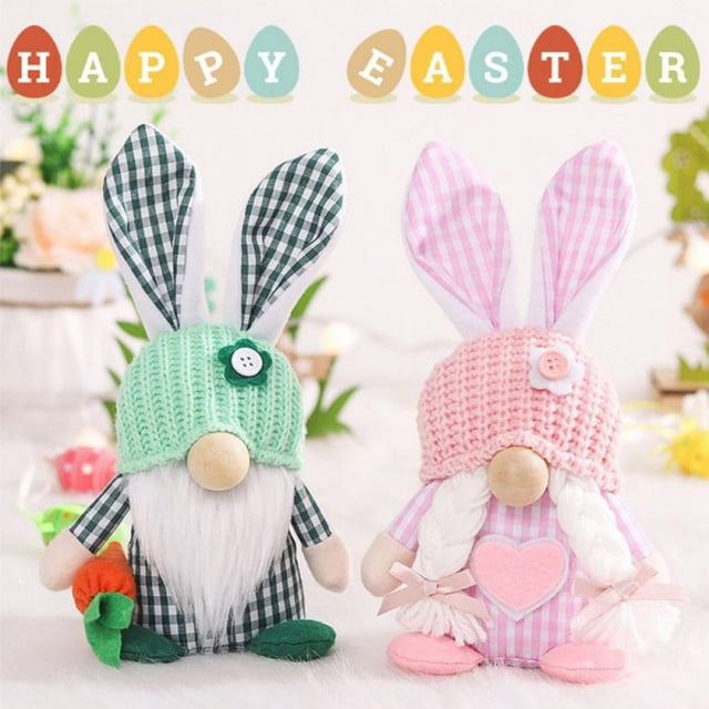 Desktop Decor 2PCS Easter Gnomes Decorations Plush Easter Bunny Handmade Swedish Doll Cute
