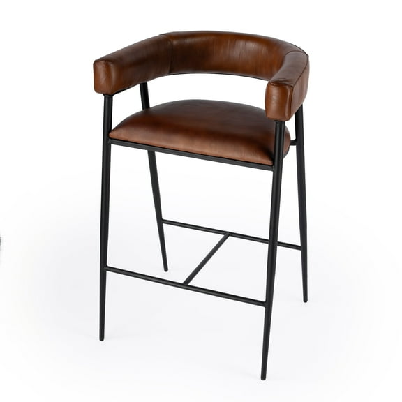 Butler Specialty Dallas Brown Leather And Iron Cushioned Bar Stool