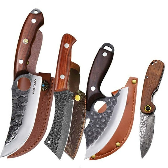 4-Piece Kitchen Knife Set - Stainless Steel Chef, Utility, BBQ & Vegetable Knives - Professional Multi-Purpose for Cooking, Camping & Outdoor Use