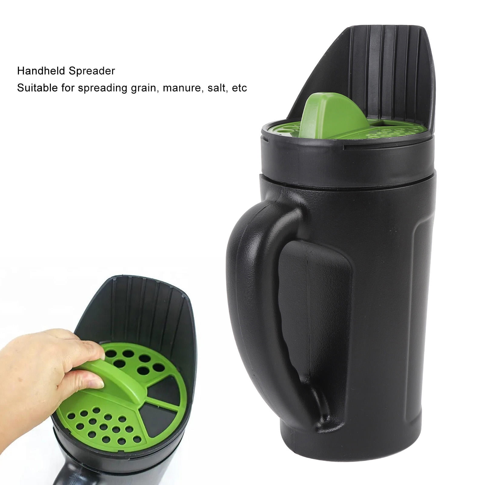 Suodoka 80‑Ounce Manual Handheld Spreader – 3‑Adjustable Openings for Grain, Manure, Salt & Snow Removal
