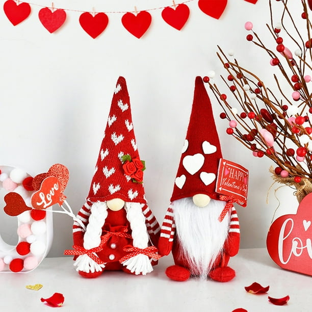 Muñeca sin rostro con forma de corazón rojo para San Valentín | Adorno de tela iluminado para escritorio | 23 x 10 x 5 cm | Decoración navideña Qixi para el hogar | Figura decorativa con brillo suave