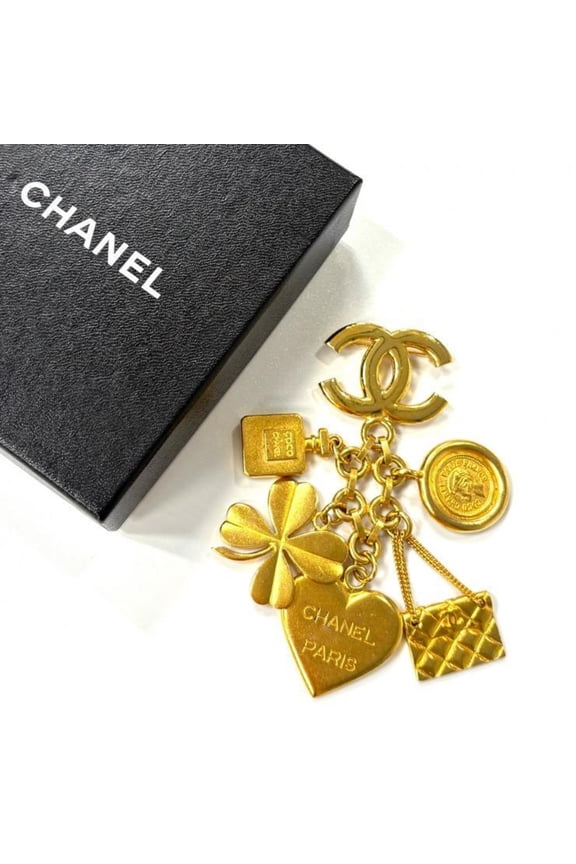 Pre-Owned CHANEL Icon Charm Brooch Vintage 95A Coco Mark Matelasse GP Gold