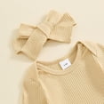 thumbnail image 4 of YDFCWXW Baby Girl Clothes Spring Solid Color Long Sleeve Ribbed Bodysuit Romper Pants Set (Yellow, 12-18 Months), 4 of 6
