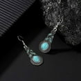 thumbnail image 2 of Bohemian Turquoise Geometric Oval Flower Drop Dangle Earrings Ethnic Teardrop for Women Statement Cowgirl Boho Jewelry, 2 of 11