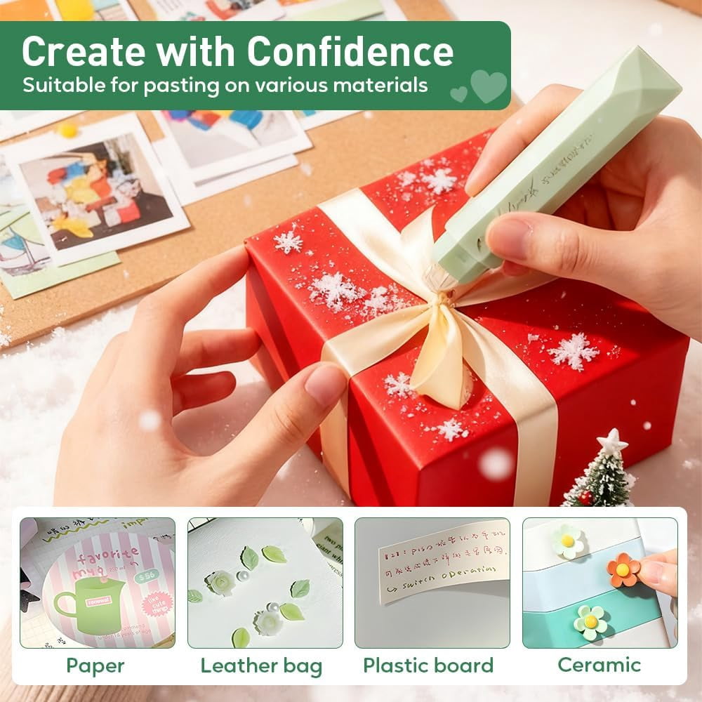 Double Sided Tape Roller, Double Sided Tape Pen, Scrapbook Supplies for Journaling, Scrapbooking, Photo Mounting, Gift Wrapping, School Office & Crafts (4PCS Green)