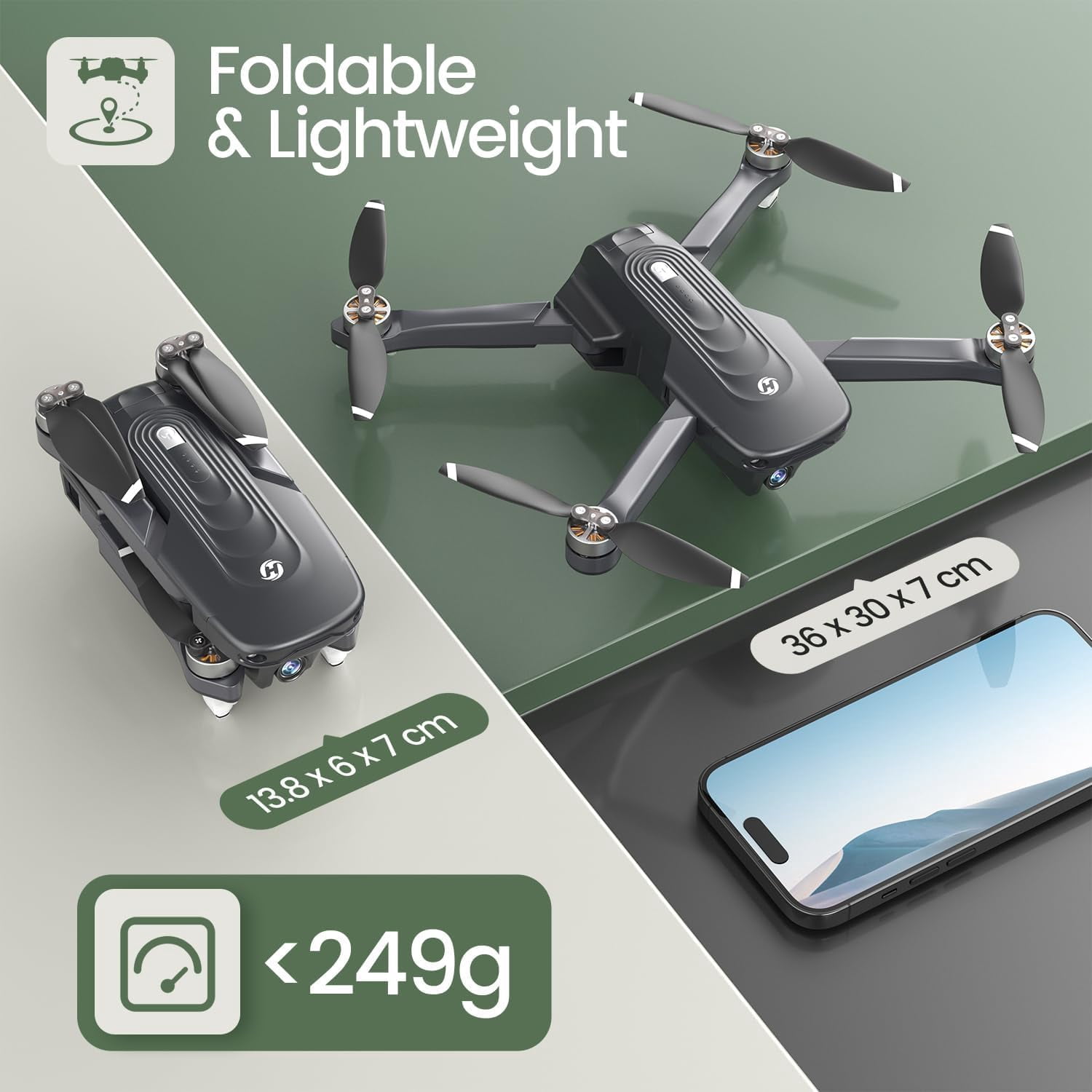 Holy Stone HS175D Drone with 4K Camera for Adults and Beginners, Foldable GPS Drone with Auto Return Home, Follow Me Mode, 2 Batteries Double the Flight Time, Black
