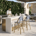 thumbnail image 2 of Euroco 2-Piece Outdoor Bar Stools, Armless PE Rattan Dining Chairs with Metal Frame, Stackable Patio Chairs, White/Blue, 2 of 15