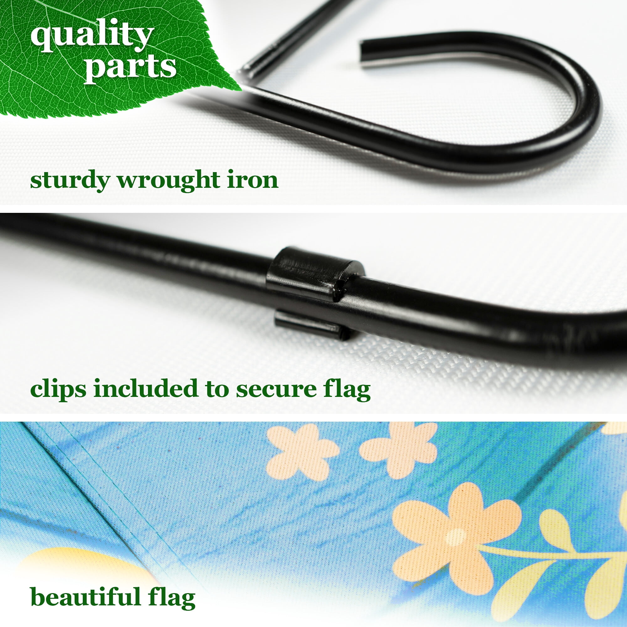 G128 2sets: 36"x16" Black Garden Flag Stand & Double-Sided 12"x18" Easter Flags Rabbit Gnome Eggs