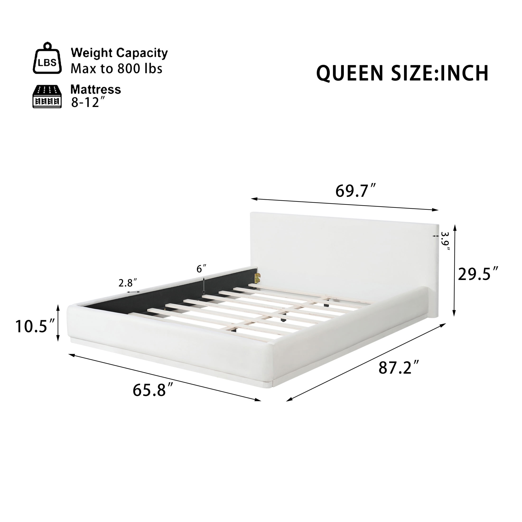 Christopher Knight Home Velvet Upholstered Queen
Bed, Solid Wood Platform Bed Frame, White