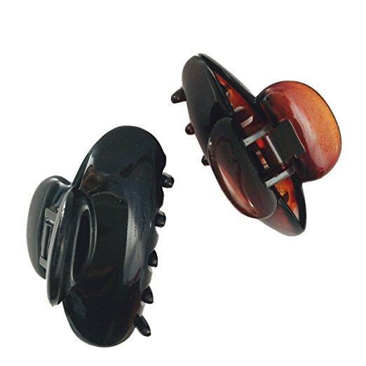 Parcelona French Clamp Black and Shell Small Celluloid Jaw Hair Claw Clip 2 Pcs