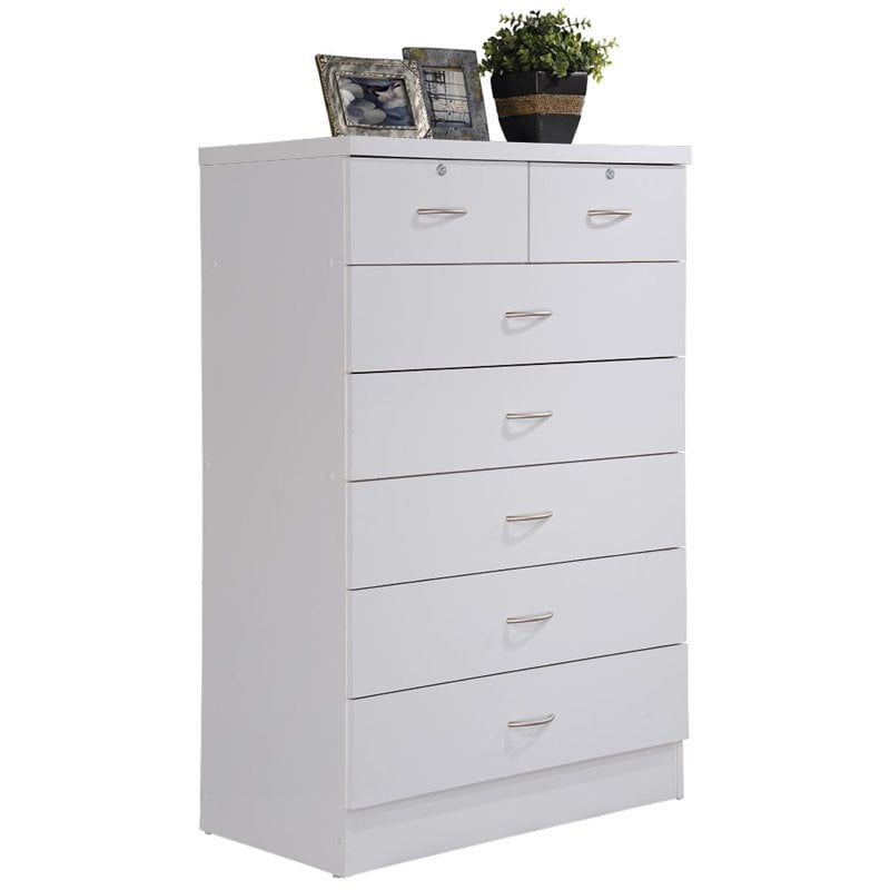 Pemberly Row Tall 7 Drawer Chest with 2 Locking Drawers in White