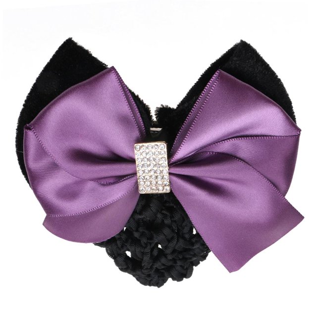Pinza de cabellero de cabellero Redecilla Neta Cubierta Bowknot Accesorio Cristal para Mujeres Púrpura Hugo Redecilla de pelo