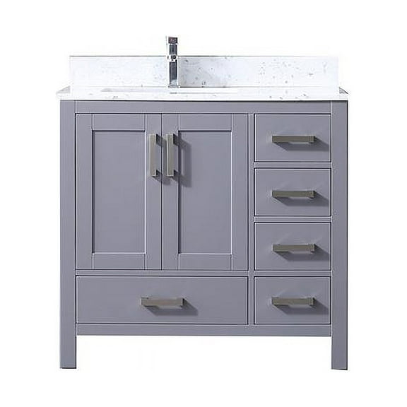 Jacques 36" Dark Grey Single Vanity  White Carrara Marble Top  White Square Sink and no Mirror - Left Version