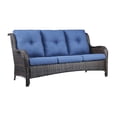 thumbnail image 2 of PARKWELL 7Pcs Outdoor Wicker Rattan Conversation Patio Furniture Set, including Three-seater Sofa, Rocking Chairs, Coffee Table, Ottomans and Side Table with Cushion, Blue, 2 of 9