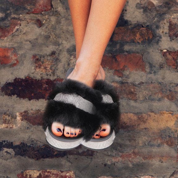 Amosfun 1 Pair Black Plush Indoor Slippers with Thick Non- Sole, and Comfortable Design for Home Use