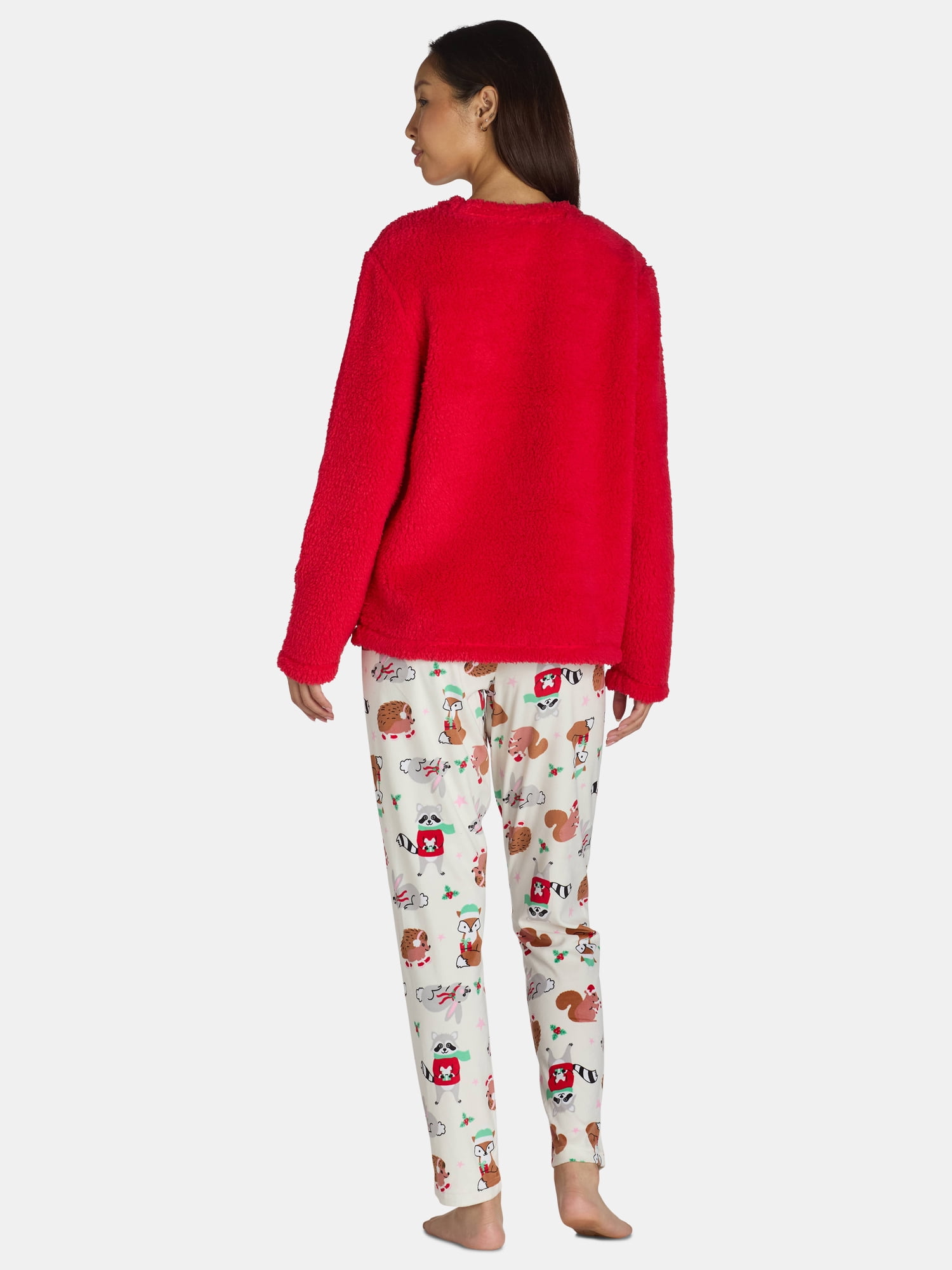 Holiday Time Women's Raccoon Holiday Plush Pajama Set, 2-Piece, Sizes S to 3X